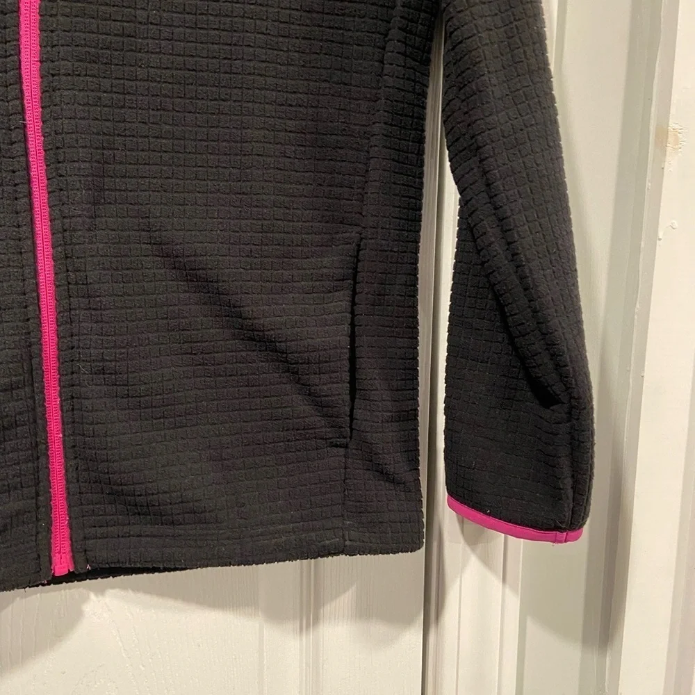 NWT Lands End Girls Size XL Black Pink Waffle Fleece Wind  Resistant Full Zip